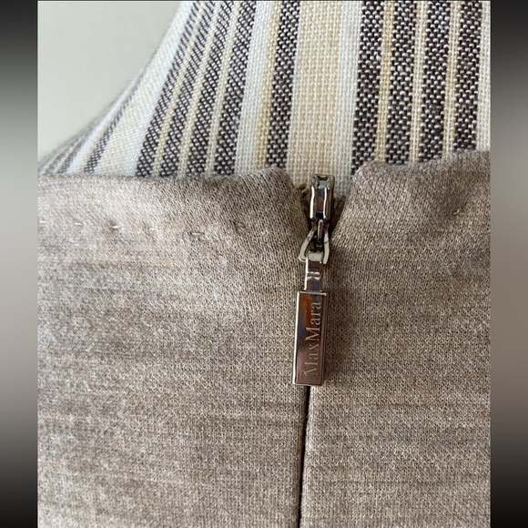 Max Mara Sheath Dress MAXMARA Stretch Wool Fitted Pleated Peek a Boo Hem 46 12 L - Picture 6 of 12